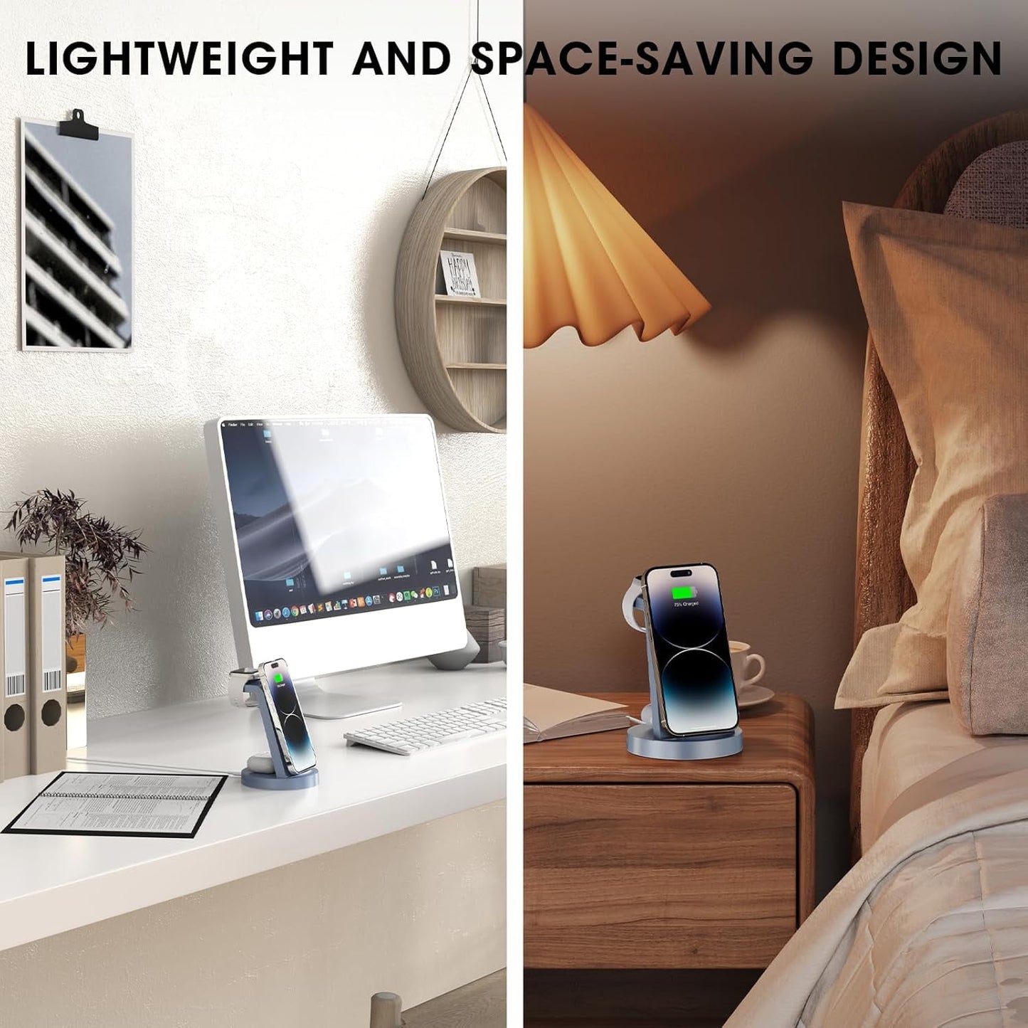 Effortless 3 in 1 Wireless Charging Station for iPhone, Apple Watch & AirPods - Fast & Convenient Charging Dock in Blue