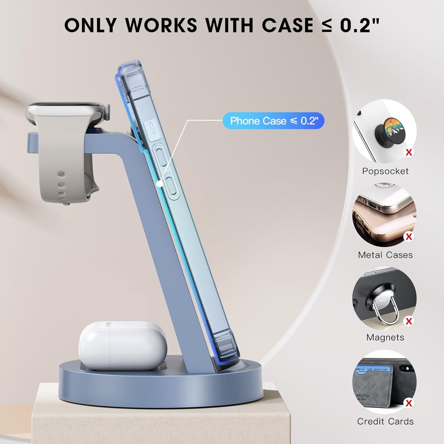 Effortless 3 in 1 Wireless Charging Station for iPhone, Apple Watch & AirPods - Fast & Convenient Charging Dock in Blue