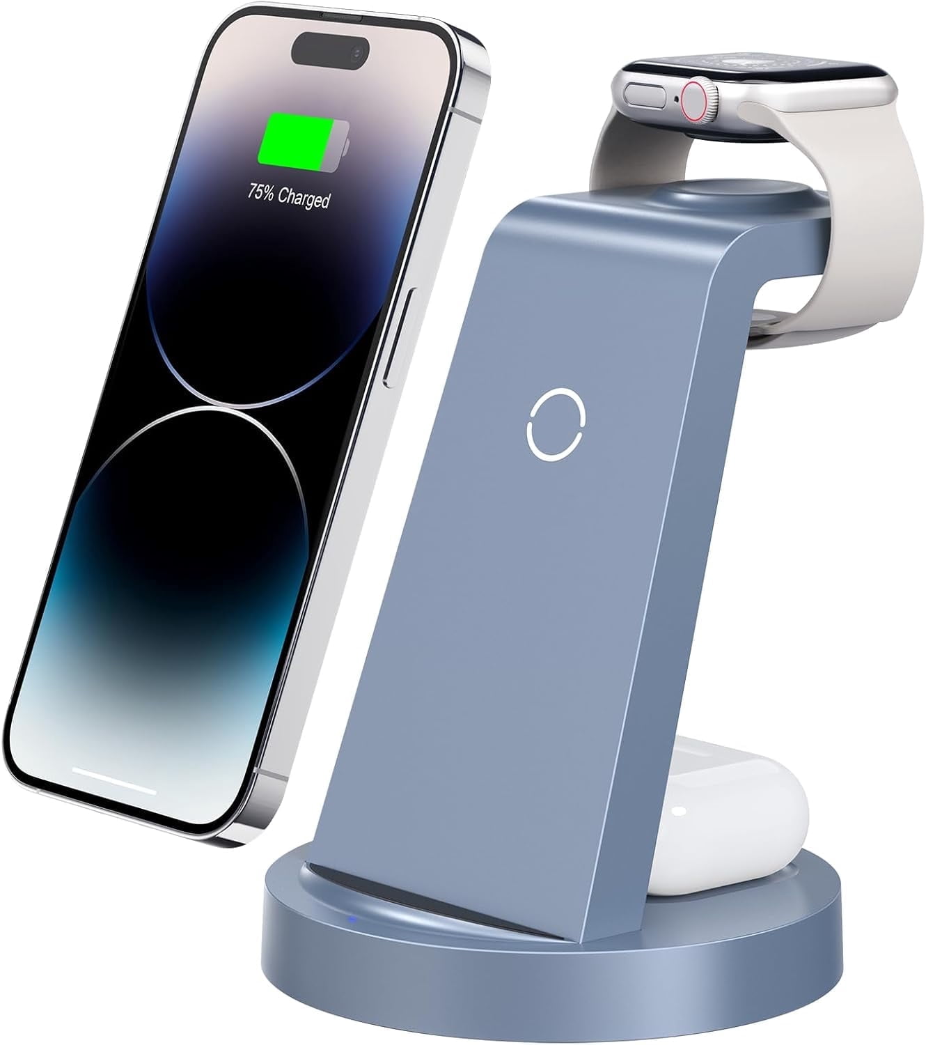 Effortless 3 in 1 Wireless Charging Station for iPhone, Apple Watch & AirPods - Fast & Convenient Charging Dock in Blue